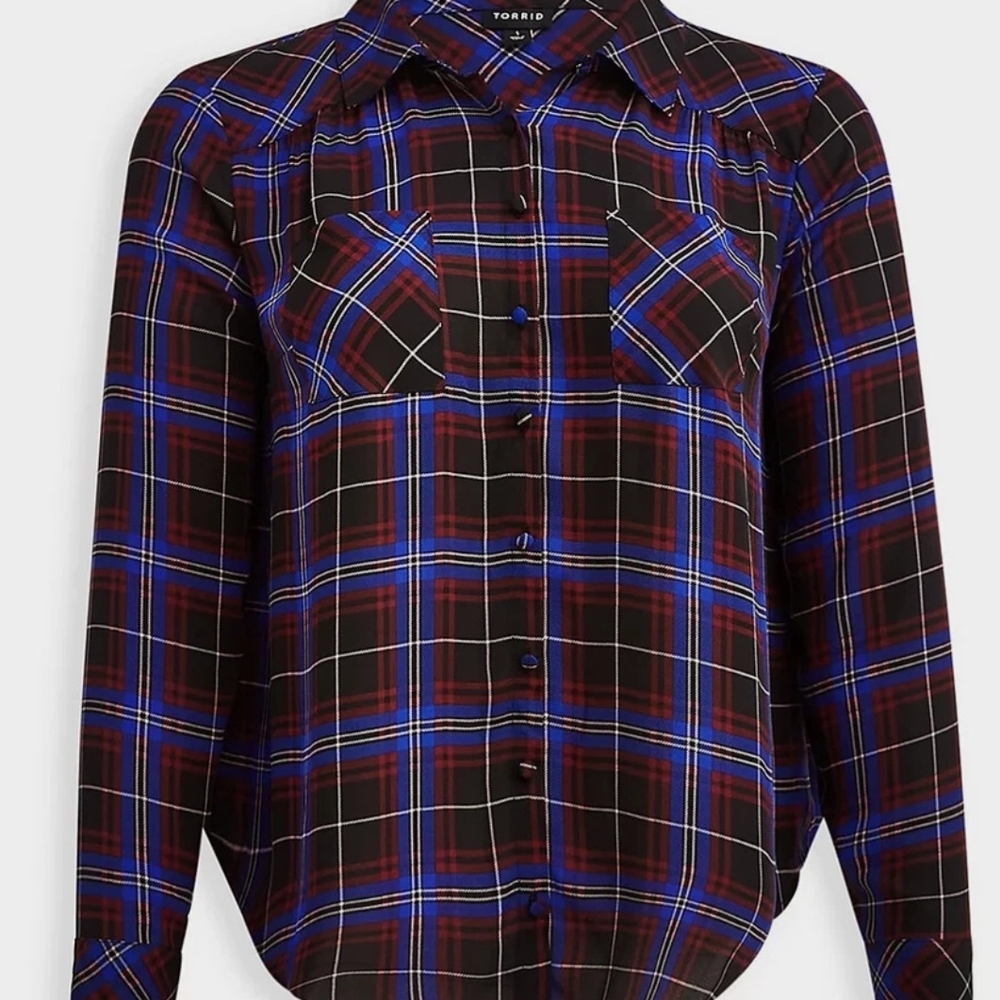Torrid Georgette Multicolor Plaid Button-Up Shirt